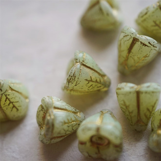 果冻奶黄色描金~立体多肉圣诞铃铛花珠形捷克珠玻璃琉璃珠 14X14MM