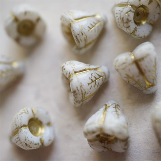 经典白色描金~立体多肉圣诞铃铛花珠形捷克珠玻璃琉璃珠 14X14MM