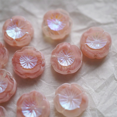 纯粉色条纹mix幻彩~捷克珠夏威夷小花花花朵琉璃珠玻璃珠DIY串珠材料 14MM-5