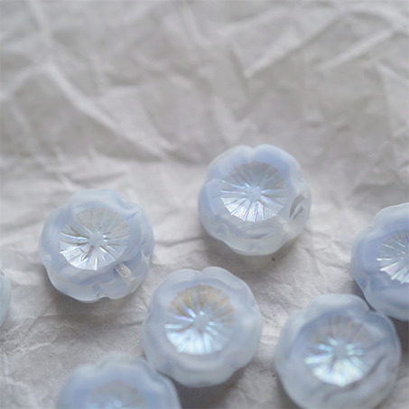 雪蓝色条纹mix幻彩~捷克珠夏威夷小花花花朵琉璃珠玻璃珠DIY串珠材料 14MM-3