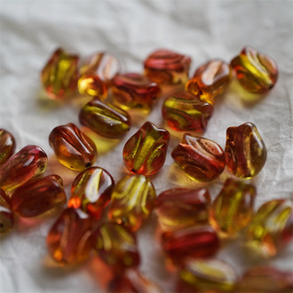 晚霞渐变橘黄色描金~可爱迷你郁金香捷克珠玻璃琉璃 9X7MM