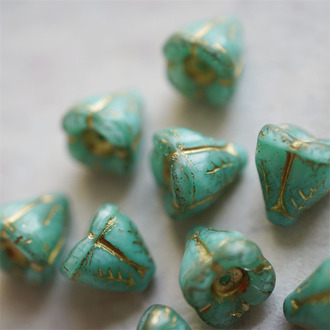 复古薄荷蓝绿描金~立体多肉圣诞铃铛花珠形捷克珠玻璃琉璃珠 14X14MM
