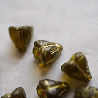 深琥珀色描金~立体多肉圣诞铃铛花珠形捷克珠玻璃琉璃珠 14X14MM