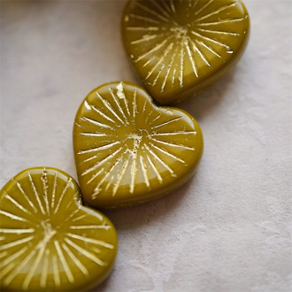深姜黄色描金色~放射形大爱心捷克珠玻璃琉璃串珠 22MM