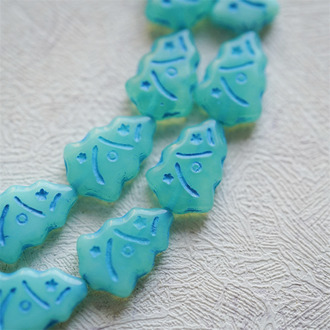 果冻蓝绿色系~圣诞树捷克珠玻璃琉璃珠17X12MM