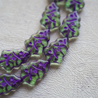 透绿描紫色撞色配色~圣诞树捷克珠玻璃琉璃珠17X12MM