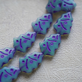 果冻蓝绿描紫色撞色配色~圣诞树捷克珠玻璃琉璃珠17X12MM