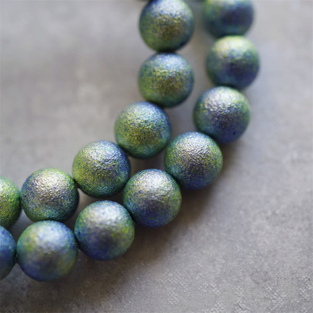 十枚入！静谧森林蓝绿渐变微粒磨砂涂装星空树脂珍珠~日本进口高品质配件树脂珠 10MM
