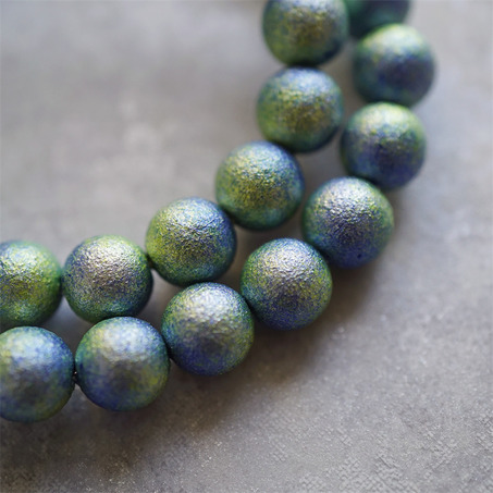 十枚入！静谧森林蓝绿渐变微粒磨砂涂装星空树脂珍珠~日本进口高品质配件树脂珠 10MM-3