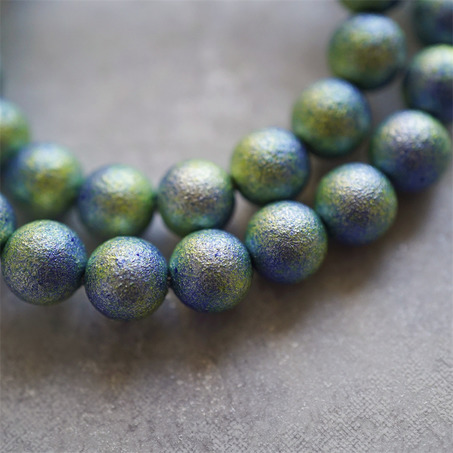 十枚入！静谧森林蓝绿渐变微粒磨砂涂装星空树脂珍珠~日本进口高品质配件树脂珠 10MM-4