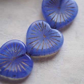 果冻深蓝描古铜色~放射形大爱心捷克珠玻璃琉璃串珠 22MM