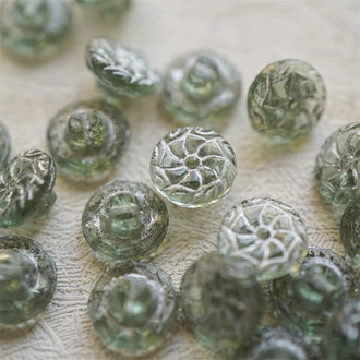 复古透水绿描银~可爱贝壳捷克古董纽扣珠侧孔珠海洋生物玻璃琉璃珠 12MM