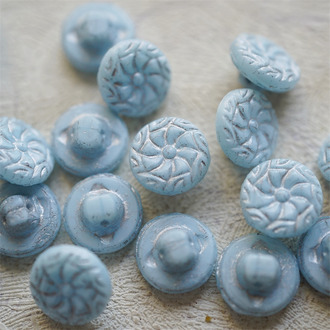 婴儿奶蓝描银~可爱贝壳捷克古董纽扣珠侧孔珠海洋生物玻璃琉璃珠 12MM
