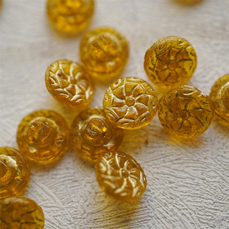 透橘色描金~可爱贝壳捷克古董纽扣珠侧孔珠海洋生物玻璃琉璃珠 12MM