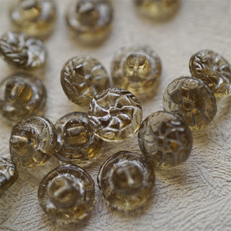 透琥珀咖色描银~可爱贝壳捷克古董纽扣珠侧孔珠海洋生物玻璃琉璃珠 12MM