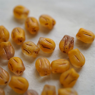 雾面透明夹心橘色mix描玫瑰金色~可爱迷你郁金香捷克珠玻璃琉璃 9X7MM