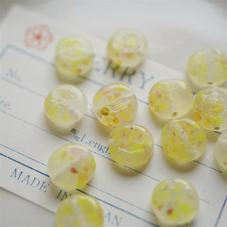 水果团子配色点彩手造扁圆直孔珠~日本进口中古古董灯工玻璃琉璃珠