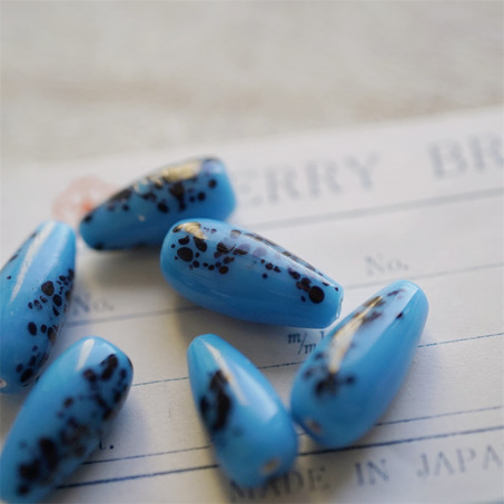 油画蓝墨点~点彩手造mix稀有水滴型直孔珠日本进口中古古董灯工玻璃琉璃珠 约19X10MM-3