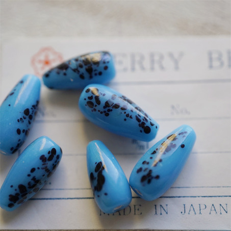 油画蓝墨点~点彩手造mix稀有水滴型直孔珠日本进口中古古董灯工玻璃琉璃珠 约19X10MM-4