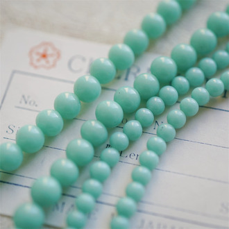 十枚入！经典松石浅绿色手造绝美圆珠~日本进口中古古董灯工玻璃琉璃珠