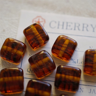 琥珀玳瑁条纹配色~手造方形直孔珠日本进口中古古董灯工玻璃琉璃珠 尺寸约12MM