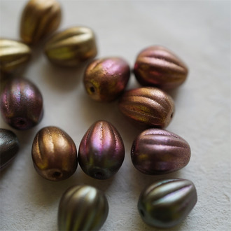 雾面哑光金属渐变色mix~梨瓜水滴南瓜珠玻璃琉璃捷克珠 11X9MM