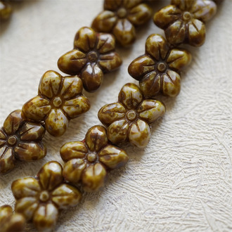 经典毕加索咖色~捷克珠小花花花朵琉璃珠玻璃珠DIY串珠材料 14MM