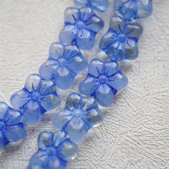 复古果冻蓝mix渐变色~捷克珠小花花花朵琉璃珠玻璃珠DIY串珠材料 14MM