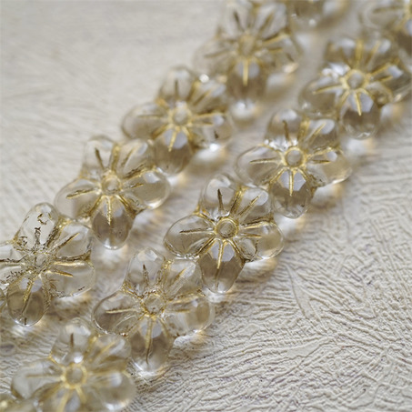 经典透明水晶白描金色~捷克珠小花花花朵琉璃珠玻璃珠DIY串珠材料 14MM