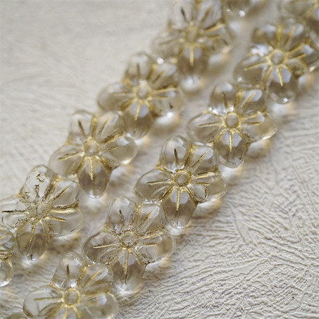 经典透明水晶白描金色~捷克珠小花花花朵琉璃珠玻璃珠DIY串珠材料 14MM-2