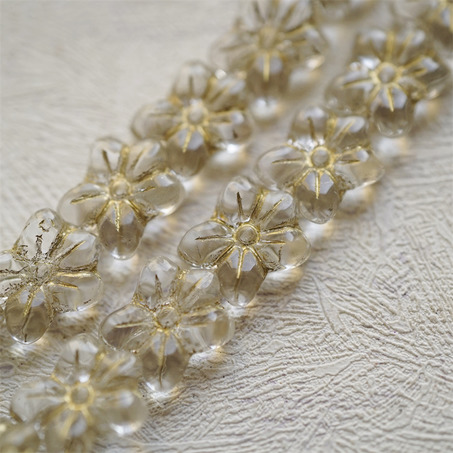 经典透明水晶白描金色~捷克珠小花花花朵琉璃珠玻璃珠DIY串珠材料 14MM-3