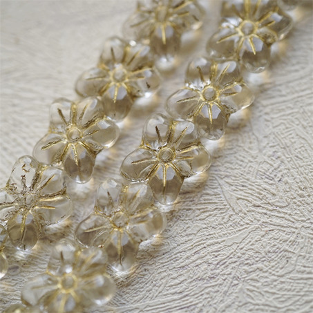 经典透明水晶白描金色~捷克珠小花花花朵琉璃珠玻璃珠DIY串珠材料 14MM-6