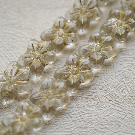 经典透明水晶白描金色~捷克珠小花花花朵琉璃珠玻璃珠DIY串珠材料 14MM-7