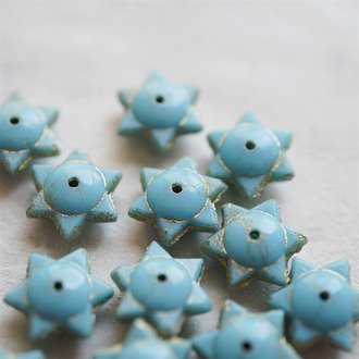 松石蓝绿描金色~六芒星捷克珠隔片珠玻璃琉璃珠 6X12MM