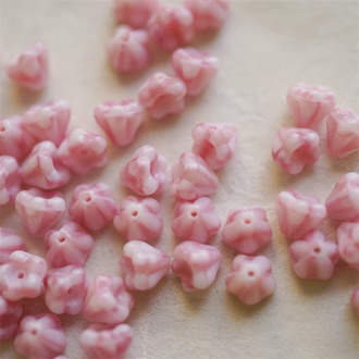 少女粉白条纹渐变mix色~清新可爱捷克珠DIY串珠材料琉璃玻璃配件莲雾小喇叭花 4X6MM