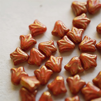 橘红色光泽斑驳金属光泽~捷克玻璃珠琉璃野百合小郁金香珠 9X8MM