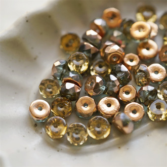 透灰绿玫瑰金金属光泽~扁圆隔片切面车轮珠捷克珠玻璃琉璃珠 3X6MM