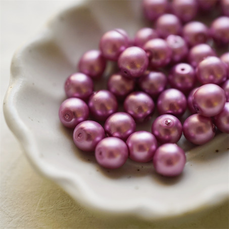 紫红色覆膜珍珠~圆珠玻璃琉璃捷克珠 6MM-3