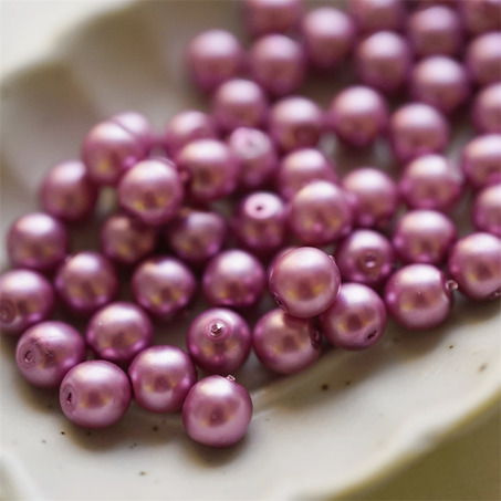 紫红色覆膜珍珠~圆珠玻璃琉璃捷克珠 6MM-5