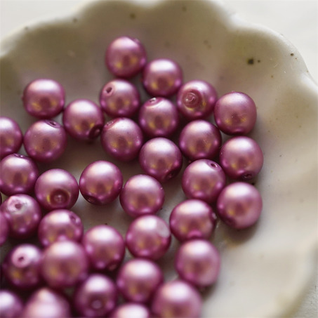 紫红色覆膜珍珠~圆珠玻璃琉璃捷克珠 6MM-6