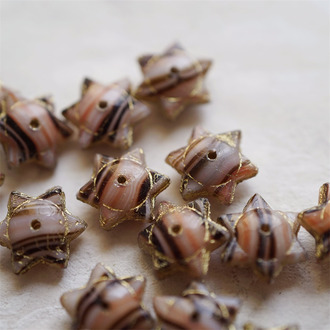 暗橘黑条纹mix描金色~六芒星捷克珠隔片珠玻璃琉璃珠 6X12MM