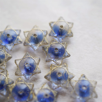 透明星空浅蓝mix描金色~六芒星捷克珠隔片珠玻璃琉璃珠 6X12MM