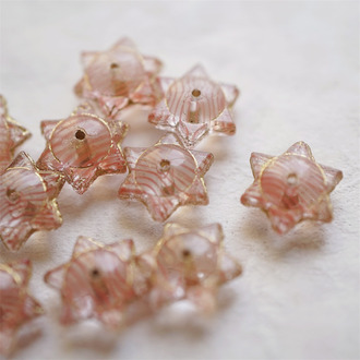 透明红条纹mix描金色~六芒星捷克珠隔片珠玻璃琉璃珠 6X12MM