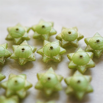 丝绸浅绿条纹mix描金色~六芒星捷克珠隔片珠玻璃琉璃珠 6X12MM