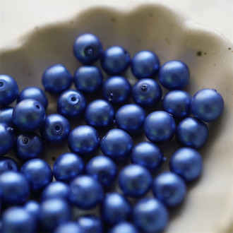 静谧蓝色绝美覆膜哑光~圆珠玻璃琉璃捷克珠 6MM