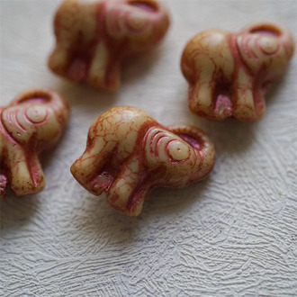 卡其色描深玫瑰金~中华风新中式佛牌大象吉象捷克珠玻璃琉璃珠 21X20MM