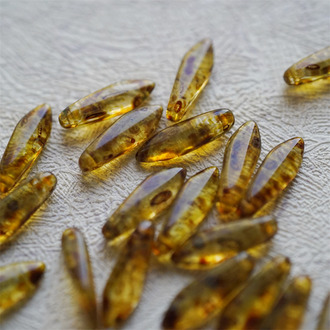 经典琥珀毕加索配色~剑形珠匕首珠捷克珠玻璃琉璃 5X16MM