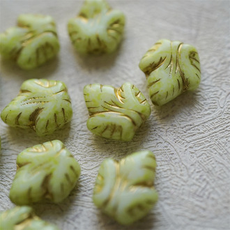 复古嫩绿描金色~别致树叶捷克珠玻璃琉璃珠串珠材料 16X14MM