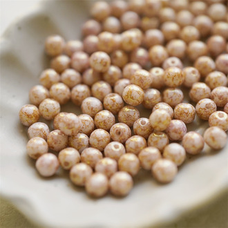光泽斑驳橘粉色~迷你小圆珠捷克珠玻璃琉璃珠 4MM