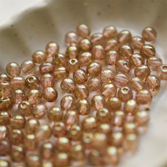 透感光泽斑驳橘粉色~迷你小圆珠捷克珠玻璃琉璃珠 4MM